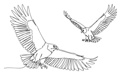 Two Majestic Eagles Flying in a Continuous One Line Drawing