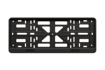 Black plastic license plate holder on a transparent background