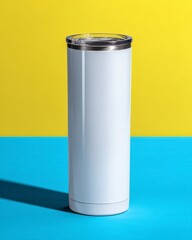 Minimalist Insulated White Travel Mug on Vibrant Background