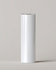 Minimalist White Tumbler with Straw on Neutral Background