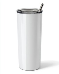 Sleek White Stainless Steel Tumbler with Straw for Drinks and Beverages