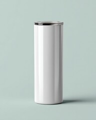 Minimalistic White Travel Mug on Soft Pastel Background