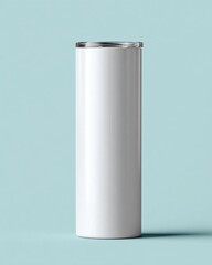 Sleek White Stainless Steel Tumbler on Soft Blue Background