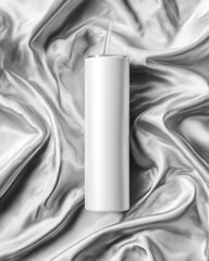 Blank Drink Container on Elegant Silver Satin Fabric Background