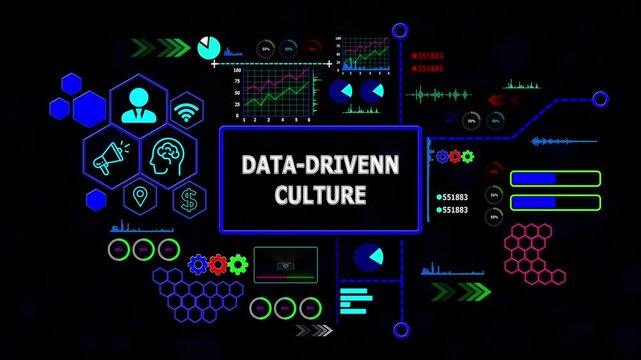 Data-Driven Culture concept with Data Analytics, Business Graphics, loading bar, gearbox, Asymptotic smart data analytic,4k video