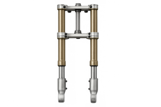 Motorcycle front suspension fork system on transparent background