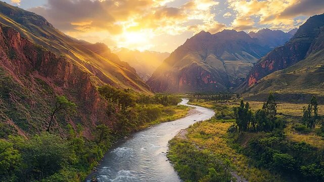 peruvian sunlit river canyons of urubamba valley video