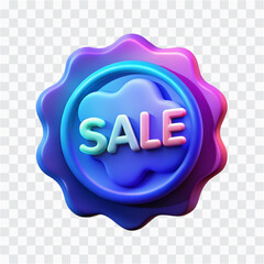 3D Neon Sale Badge Icon | E-commerce Shopping, Discount & Offer Symbol