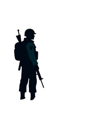 Naklejka premium Soldier Silhouette Military Personnel Figure Army Helmet Rifle Backpack