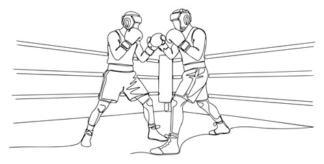 Continuous One Line Drawing of Two Boxers Fighting in a Ring