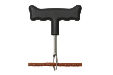 Tire repair tool applying rubber string plug