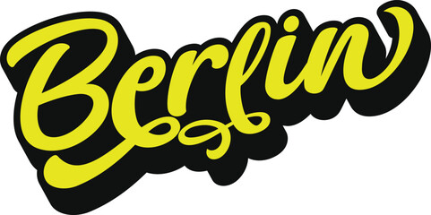 Berlin retro groovy 3D script lettering with bold black shadow sticker © MoshClusive