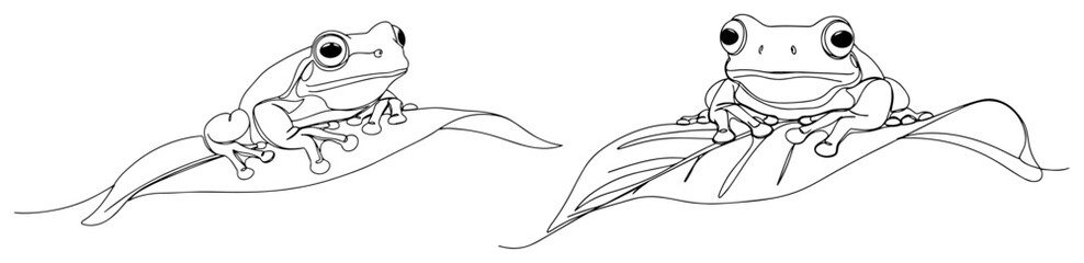 Continuous Line Drawing of Two Frogs Sitting on a Leaf