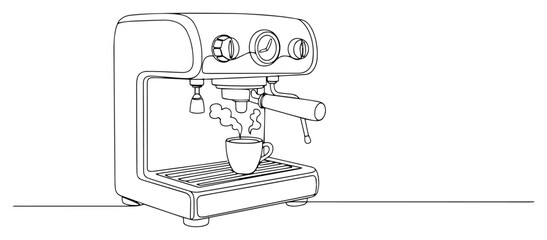 Espresso Machine Brewing Coffee in a Continuous One Line Drawing