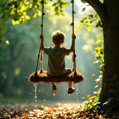 The Children's Scene of the Swing in the Forest