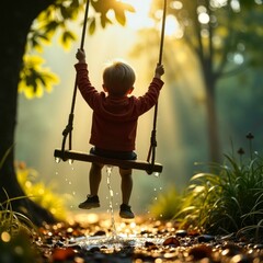 The Children's Scene of the Swing in the Forest
