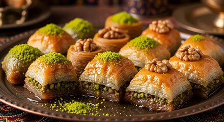 baklava baghlava turkish sweets, iranian dessert, Middle Eastern sweet pastry close up