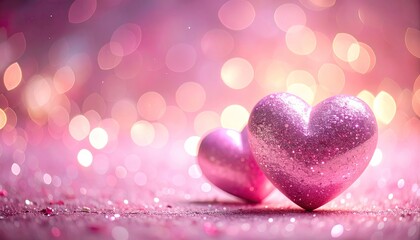 Shimmering Pink Hearts on Sparkling Bokeh Background with Romantic Light and Valentine's Day Theme Festive Backdrop
