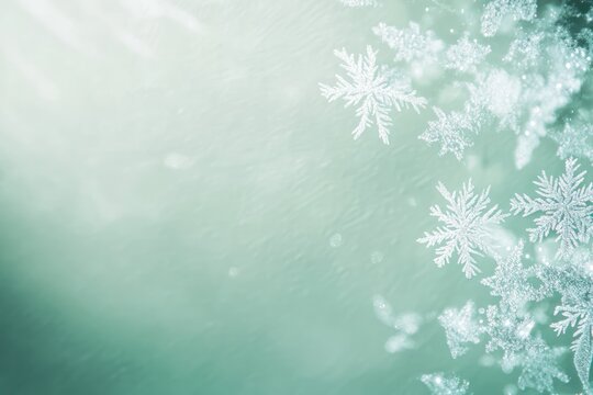Cool Mint Green Christmas Backdrop with Snowflakes and Frost