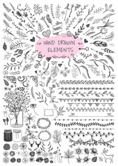 Hand Drawn Decorative Elements Collection floral leaves