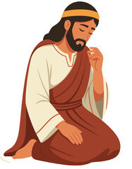 Jesus Christ Kneeling Praying Meditation Bible Character Flat