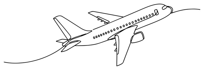Commercial Passenger Airplane Taking Off in a Single Line Drawing