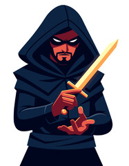Mysterious Assassin Hooded Character Sword Master Rogue Thief Esport Logo Mascot