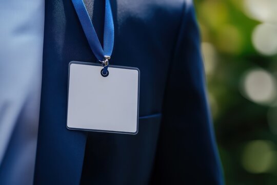 Mockup Name Badge on Lanyard on Man's Suit