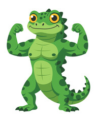 Fototapeta premium Cartoon Lizard Strong Character Mascot Fitness Training Character Fun