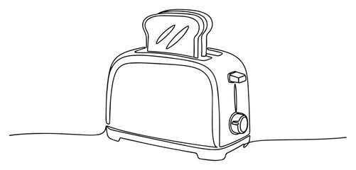 Kitchen Toaster with Bread Slices in a Continuous Line Drawing