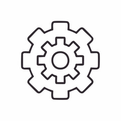 Fototapeta premium A simple line art icon of a cogwheel representing settings and mechanical processes. A vector illustration of a gear symbol for web and app interfaces