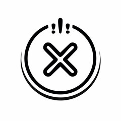 Fototapeta premium Circular icon with a bold 'X' symbol inside, representing a prohibition, denial, or incorrect answer, with exclamation marks above