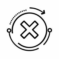 Obraz premium Circular arrow graphic with a prominent cross symbol indicating a process, error, or incorrect status, visually conveying a negative or rejected outcome in a clean, modern design