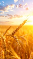 Fototapeta premium Golden wheat stalks in a field at sunset, bathed in warm light (1)