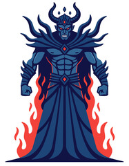 Fototapeta premium Dark Lord Mascot Evil Character Demonic Figure Fire Horned Devil Esport Logo