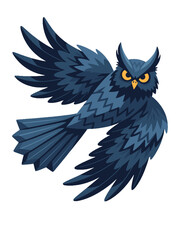 Obraz premium Flying Owl Cartoon Mascot Dark Blue Bird Night Hunter