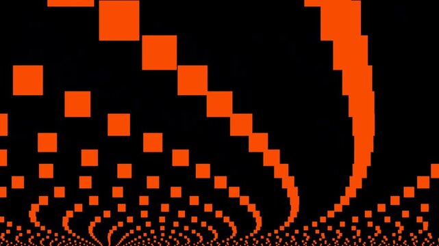 Abstract Orange Squares Arranged in a Fractal Pattern on Black Background geometric