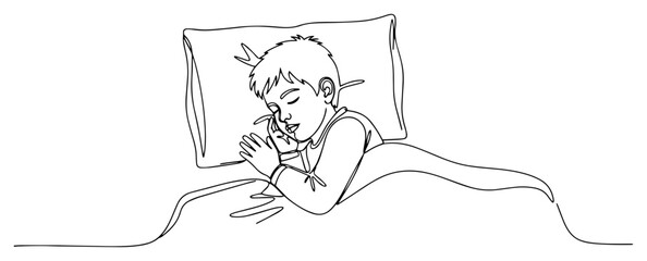 Sleeping Boy Resting in Bed Line Art