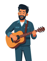 Obraz premium Happy Musician Playing Acoustic Guitar Man Character Stock
