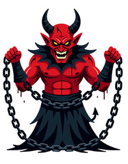 Red Devil Character Mascot Chained Angry Evil Demon Vector Graphic