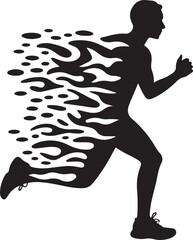 Dynamic runner silhouette fusion of fire and water elements capturing speed and energy motion abstract representation vector