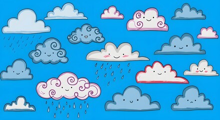 Obraz premium clouds doodles symbols designs vectors illustrations weather cloudy