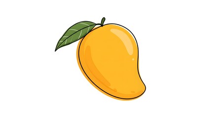 A simple, bright yellow mango with a green leaf, perfect for summer and tropical fruit illustrations