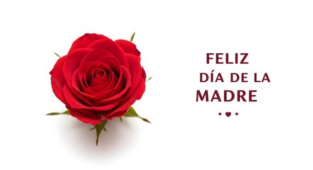 Happy Mother's Day greeting card design with a beautiful single red rose on a clean white background, symbolizing love and appreciation for mom