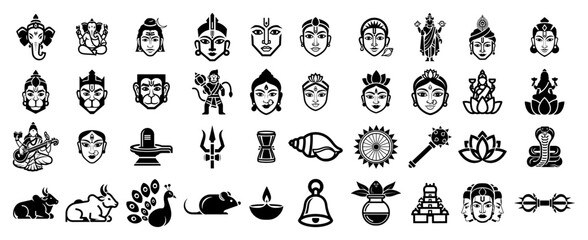 Hindu Deities and Spiritual Symbols Icon Set