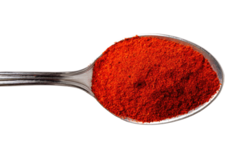 Red spice powder in a metal spoon