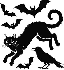 Minimal Cat Tree Shilloutree Style Black and White Vector Art