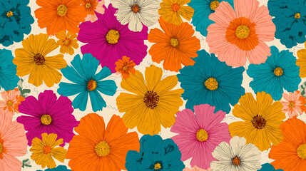 colorful flowers in full bloom, showcasing vibrant petals in a rainbow of hues. This lively floral arrangement radiates beauty, freshness, and natural charm, perfect for adding a touch of brightness