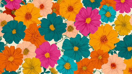 colorful flowers in full bloom, showcasing vibrant petals in a rainbow of hues. This lively floral arrangement radiates beauty, freshness, and natural charm, perfect for adding a touch of brightness