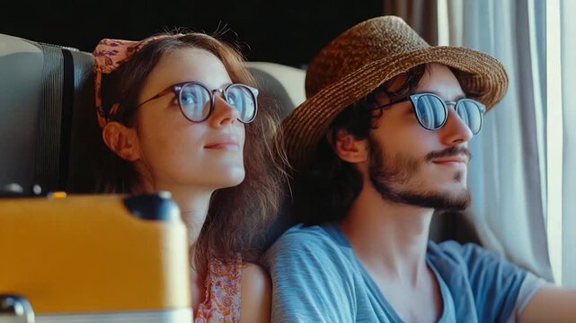 A pair of people seated side by side in a relaxed atmosphere